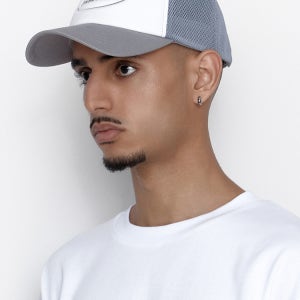 [언더컨트롤 메쉬캡] 전면 로고 자수 면 나일론 폴리 혼방 배색 캡 야구모자 퍼플 그레이