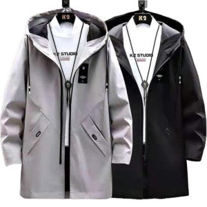 남성 트렌치코트 긴팔 후드 바람막이 점퍼 코트 M