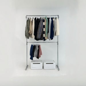 파이프행거 튼튼한 이동식 강철 철제 2단 실버