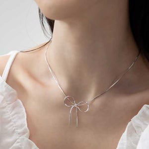 925실버 사각 스네이크 왕리본 목걸이