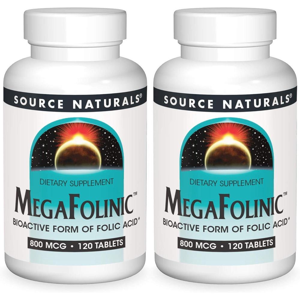 Source Naturals 소스네츄럴스 Mega <b>Folinic</b> 엽산 <b>800mcg</b> 120정 2팩