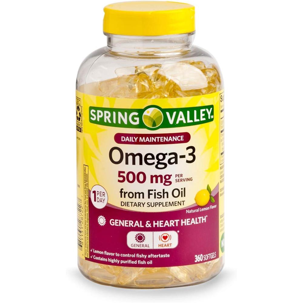 Spring Valley <b>스프링벨리</b> 오메가3 500mg 피쉬오일 레몬향 360캡슐