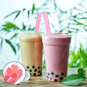 12x210mm 핑크 하트 버블티 개별포장 스트로우 1박스 3000개/스무디빨대/버블티용