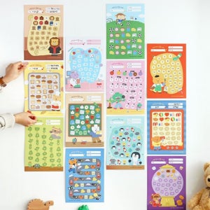 인디고 12종 칭찬스티커판 칭찬스티커 세트 어린이집 학원 목표달성