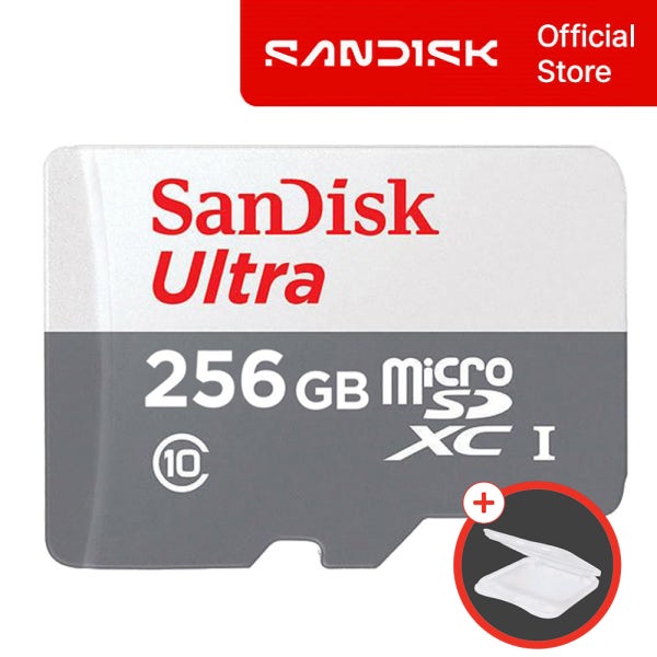 샌디스크 Ultra 마이크로 SD카드 256GB 256기가 핸드폰 닌텐도 블랙박스 메모리 QUNR+메모리케이스 패키지