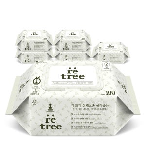 리트리 산림보존 4겹원단 물티슈 캡형 100매, 6개