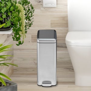 원룸 화장실 틈새 종량제 무소음 페달 스텐 휴지통10L 쓰레기통