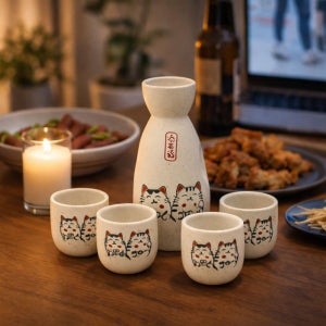 잔집사 복고양이 플라워잔 사케잔 도쿠리 홈술 감성 술잔 선물 세트