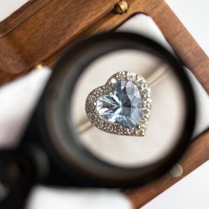 14K 0.95ct (9.5부) 스리랑카산 하트컷 베이비 블루 사파이어 & 다이아몬드 반지