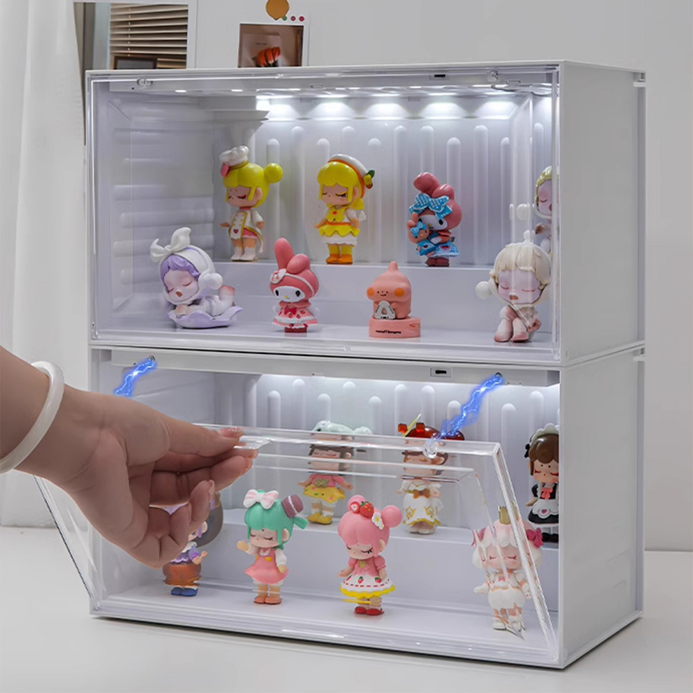 컨테이너 LED 피규어 장식장 다용도 계단식 아크릴 모듈 레고 진열 케이스 화이트
