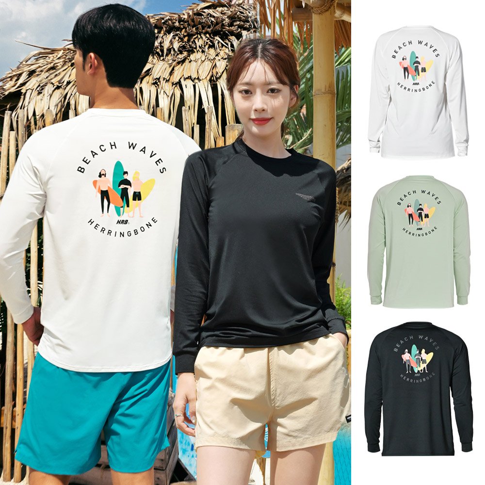 헤링본 남자 여성 래쉬가드 루즈핏 수영복 빅사이즈 커플 상의 RH364