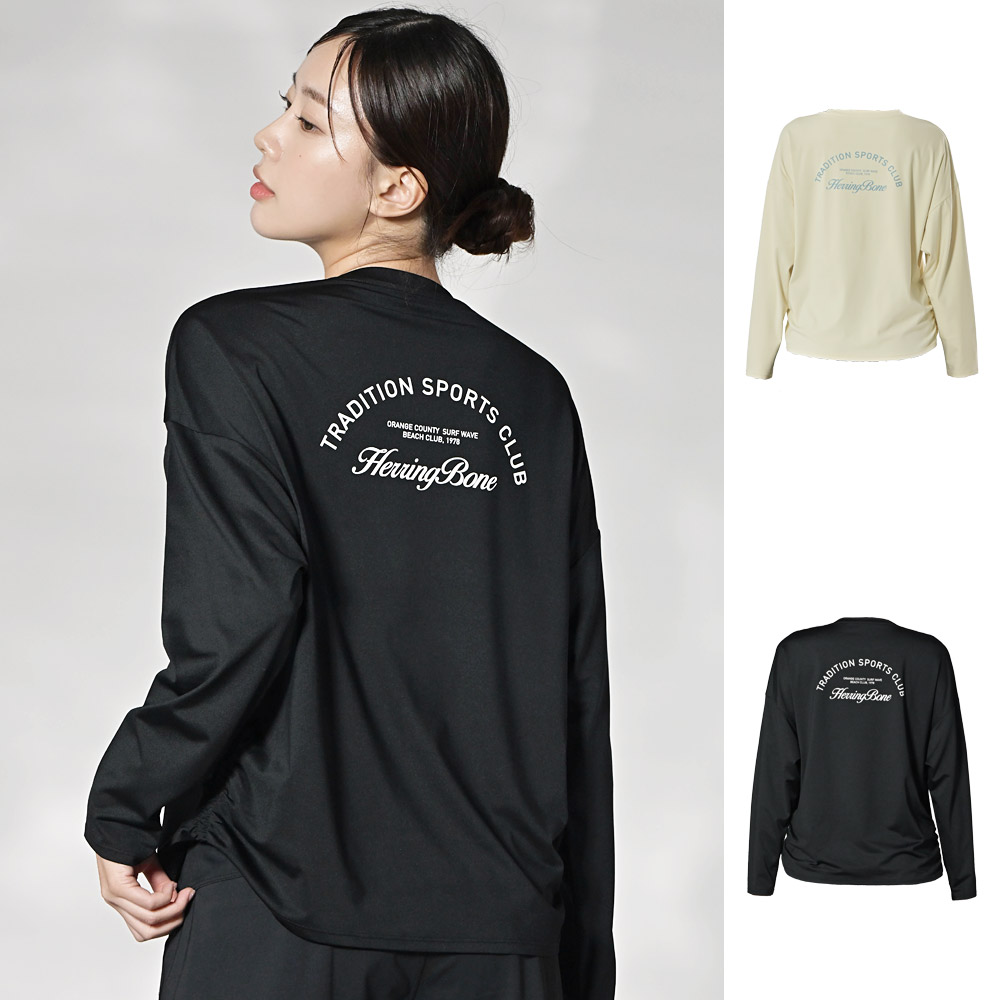 헤링본 여자 래쉬가드 빅사이즈 사이드 밴딩 셔링 루즈핏 긴팔 비치웨어 포인래쉬 RH363W