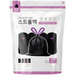 쓰레기 검정 비닐 봉투 봉지 끈달린 손잡이 스트롤백 50L 72매