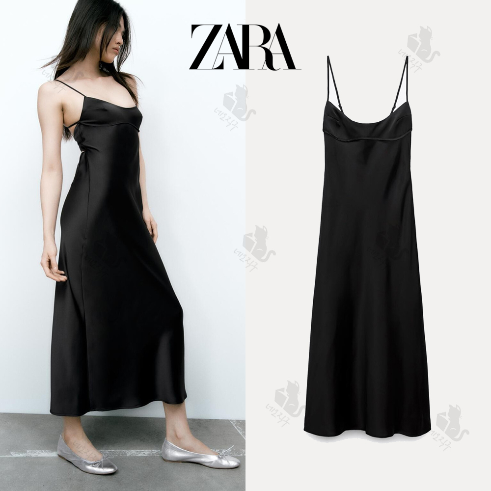 ZARA 자라 새틴 슬립 뷔스티에 블랙 롱 드레스 원피스
