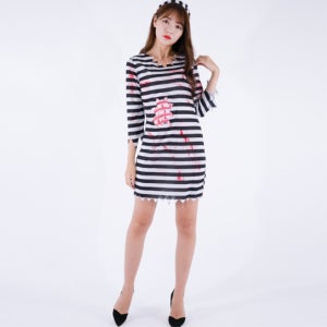 호러 죄수복 의상 여자 문구 인쇄가능 체육대회 행사 코스튬 코스프레 캐릭터 반티