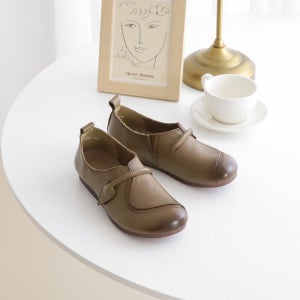 베이직 둥근코 소가죽 쿠션단화 중년 발편한 여자슬립온