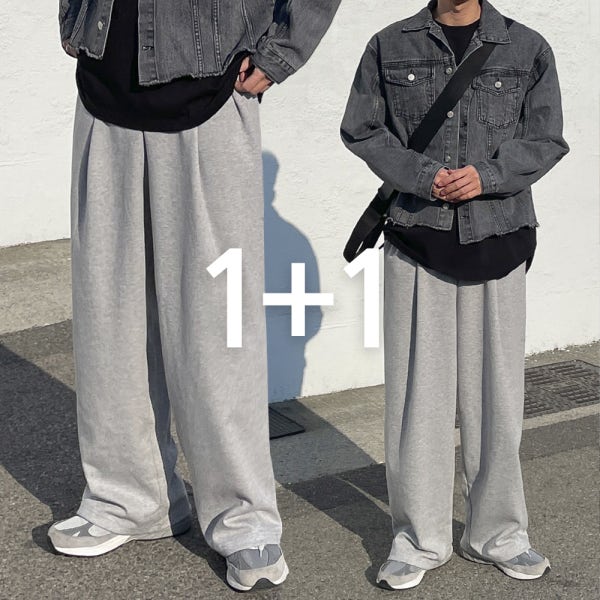 1+1 기모 와이드 중학생바지 스웻팬츠 벌룬팬츠