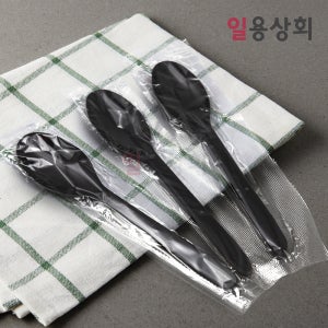 [뜯을필요없는] 일회용 숟가락 수저 CI 170mm 완전 개별포장 낱개포장 1500개 검정