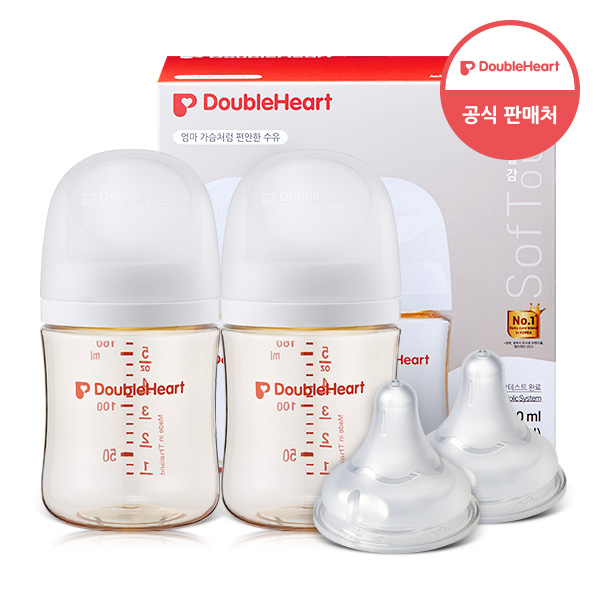 더블하트 모유실감 제뉴인화이트 160ml 트윈세트(젖병2+젖꼭지2)