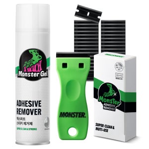 몬스터 겔 엑스퍼트 스티커 타르 자국 제거 2종 세트 (스티커 제거제 300ml+스크래퍼+교체형 칼날 30p)