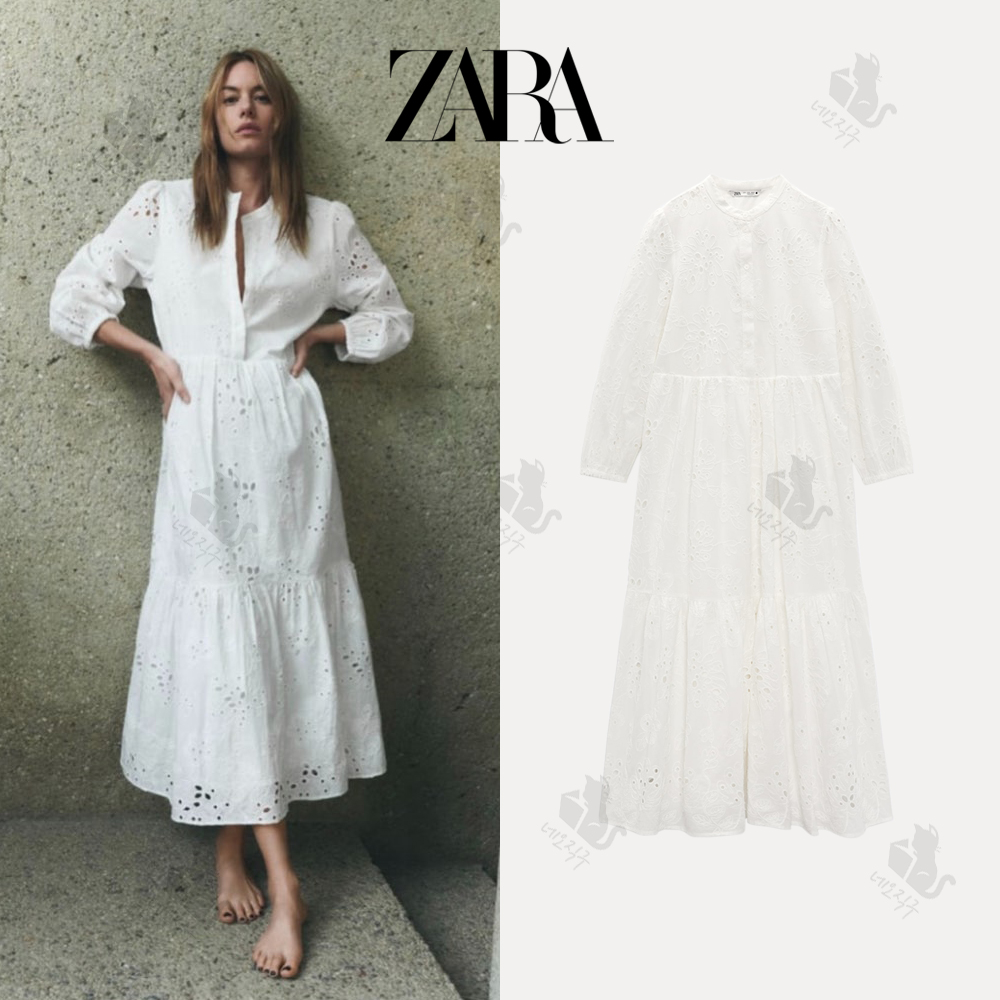 ZARA 자라 자수 레이스 롱 화이트 원피스 드레스