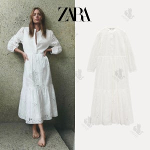 <b>ZARA</b> <b>자라</b> 자수 레이스 롱 화이트 원피스 드레스