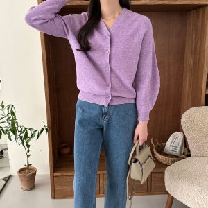 여성 가디건 간절기 퍼프소매 브이넥 니트 가디건 봄