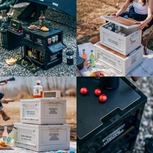 캠핑 오픈형 폴딩 박스 양문형 뚜껑 우드 상판 포함 접이식 수납함
