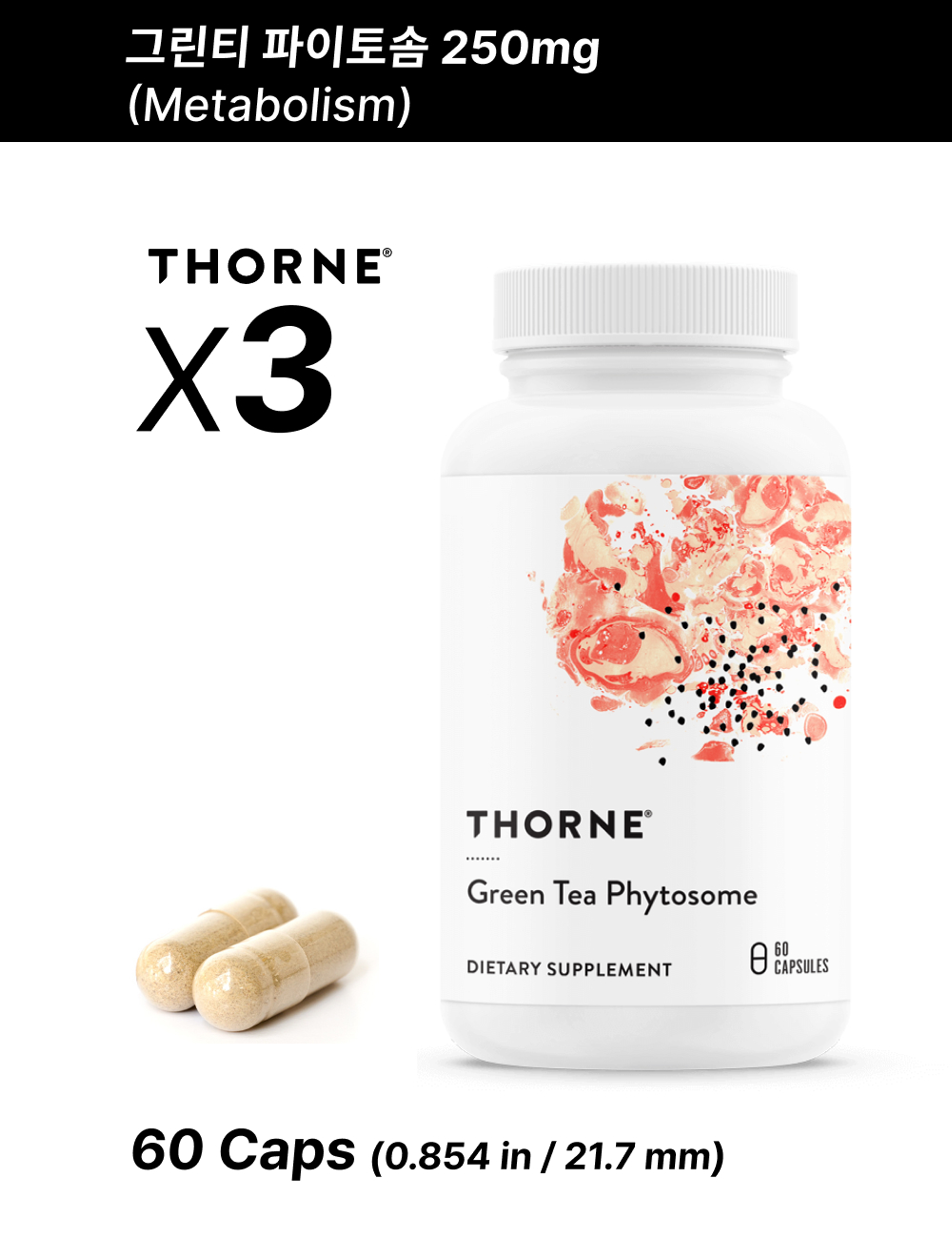 쏜 리서치 <b>그린티 파이토솜</b> 250mg 60캡슐 x3병