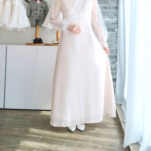 [자체제작]빅사이즈롱드레스대여 피로연원피스 2부드레스 웨딩촬영 소규모돌잔치 99 피치롱릴리