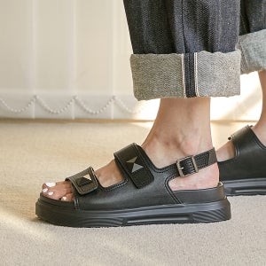 허시파피 여성 소가죽 투 스트랩 샌들 (BK) - 3FQ0023