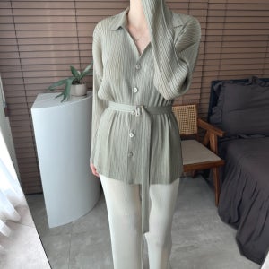 하이퀄리티 플리츠 브이넥 카라 벨트 셔츠 7color