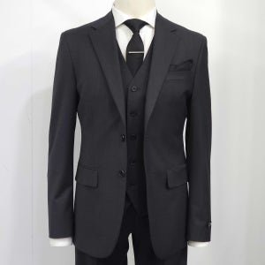 파렌하이트 남자 정장 차콜 그레이 모 혼방 사계절 쓰리피스 스판 슈트