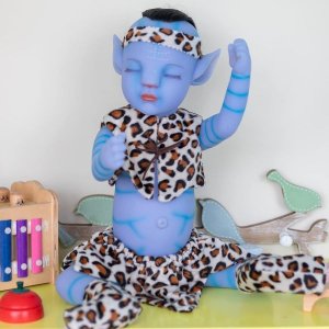 Zero Pam Reburn Baby Doll 22인치 사실적으로 보이는 Alien Girl Blue Body 풀 실리콘 비닐 엘프 인형