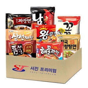 (서진프리미엄) 봉지라면모음 8종(틈새라면 고기짬뽕 4개+일품해물라면 5개+팔도짜장면4개+삼선짜장 4개+남자라면 4개+꼬꼬면 5개+왕뚜껑 봉지면 4개+진국설렁탕면 4개) 총34개