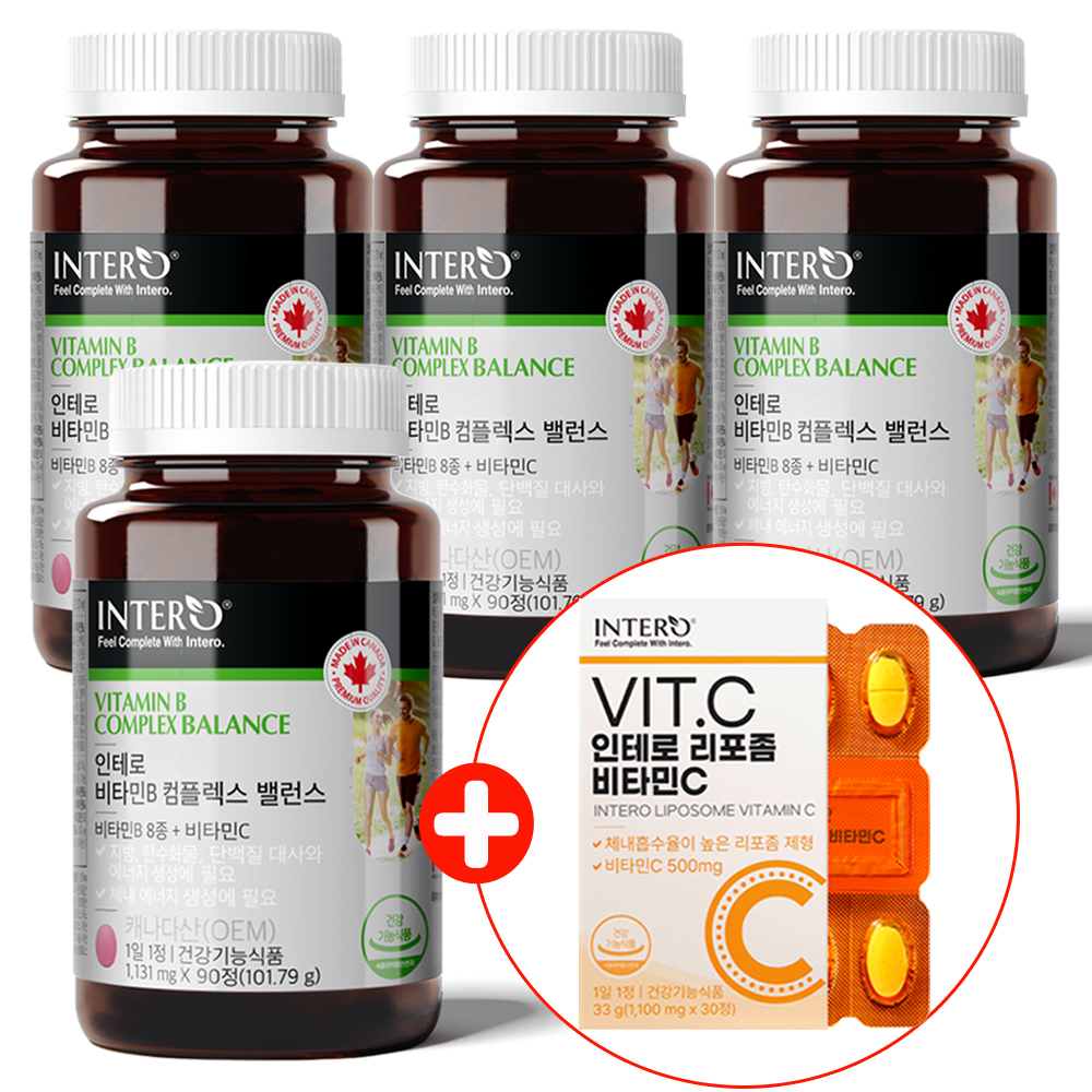인테로 수용성 비타민B 4개 B12 B6 B2 B1 비타민B군 고함량 캐나다