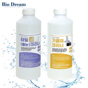 바이오드림 타일(줄눈)1L + 기름때1L 타일세척제 기름때제거제 타일청소 줄눈제거 물때제거 주방청소 렌지 후드 청소