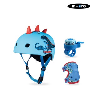 마이크로킥보드 헬멧 아시안핏 + 스쿠터 벨 + 뉴 보호대 (공룡 세트)