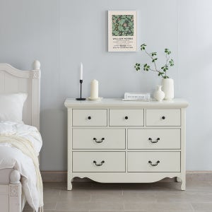 프렌치 로렌 3단 화이트 원목 와이드 서랍장 1200 와이드 체스트