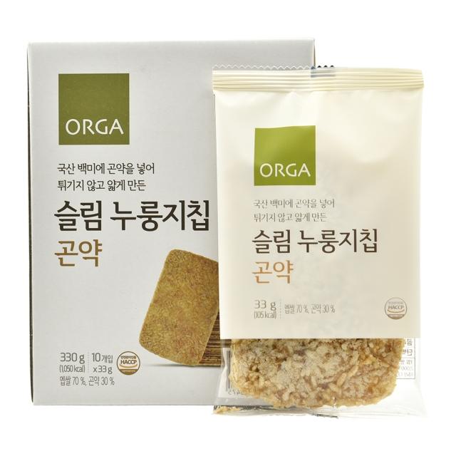 <b>풀무원</b> 곤약 병아리콩 칼로리 올가 슬림누룽지칩 곤약 <b>운동</b> 다이어트 (33gx10개입) 1세트