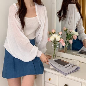 여름 시스루 볼레로 가디건 긴팔 그물 크롭 에어컨 가디건