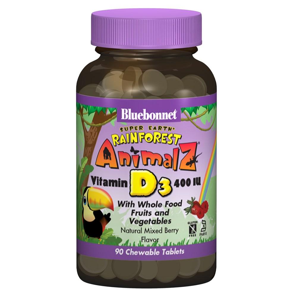 블루보넷 베리 <b>믹스드 비타민</b> 400IU 츄어블 내추럴 애니멀즈 D3 90개입 <b>비타민</b>D