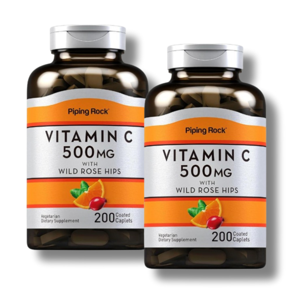 Piping Rock <b>비타민 C 500</b>mg <b>로즈 힙</b> 포함 200캡슐 2통