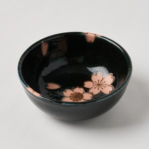 일본 미노야키 사쿠라 무늬 블랙 볼 그릇