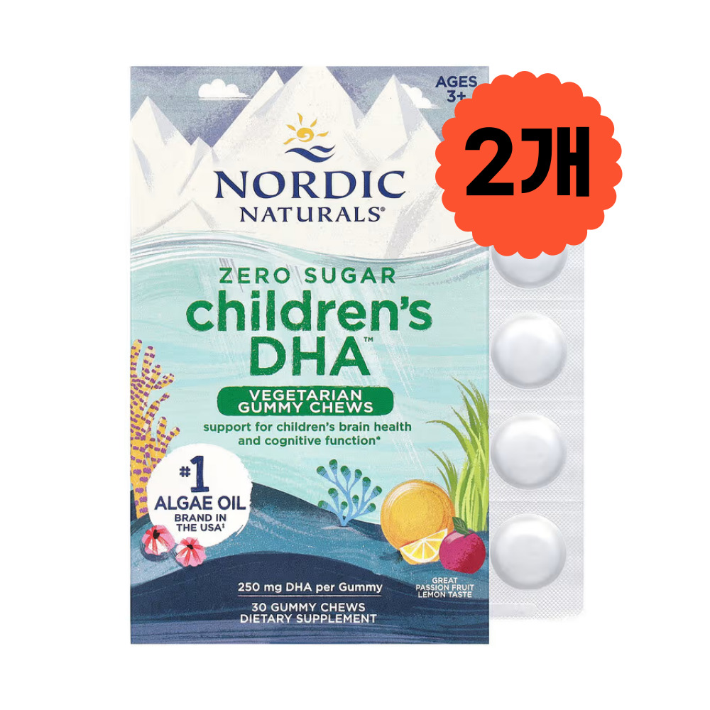 1+1노르딕내추럴스 제로슈가 칠드런 DHA 3세<b>이상</b> 패션후르츠 레몬맛 250mg 30구미