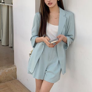 7부 자켓 여성 반바지 수트 셋업 정장세트