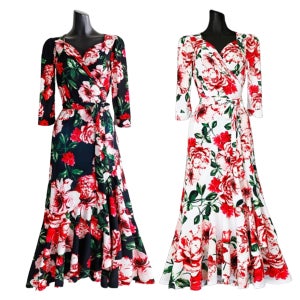 언발랩원피스 레드빅플라워패턴 오각셔링 밑단프릴랩원피스 휴양지룩 바캉스 드라마속 연예인