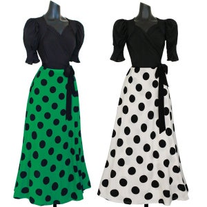 랩원피스 블랙 도트패턴 오각셔링 핀탁소매 콤비맥시원피스 바캉스룩 연예인원피스