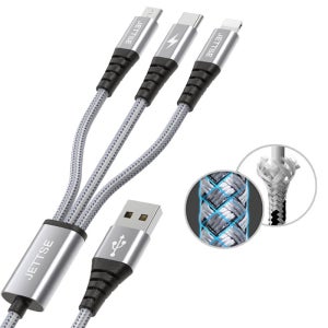 JETTSE 3in1 고속 메탈 패브릭 핸드폰 충전 C타입 케이블 8핀 5핀 1.2M