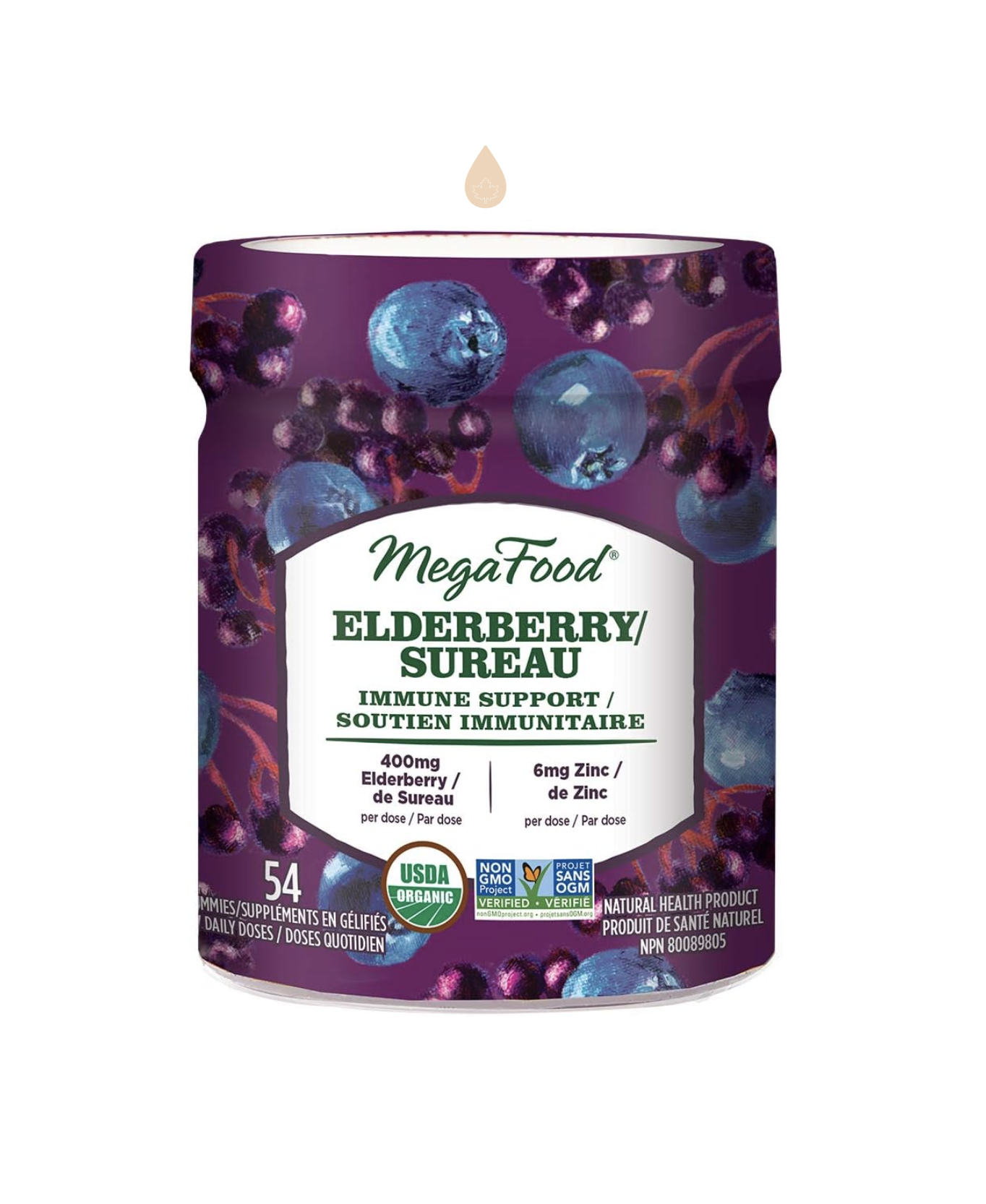 MegaFood Elderberry 비타민 D3 1000 IU 항산화 <b>면역</b>강화 54젤리